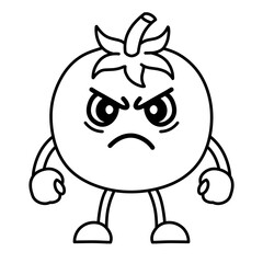 Naklejka premium An angry tomato cartoon character sketch, tomato icon, tomato logo, great for stickers or emots.