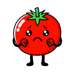 tomato cartoon character looks sad about to cry, tomato icon, tomato logo, good for sticker or emot.