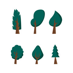 Set of flat stylized trees. Natural vector illustration. Side view tree vector illustration