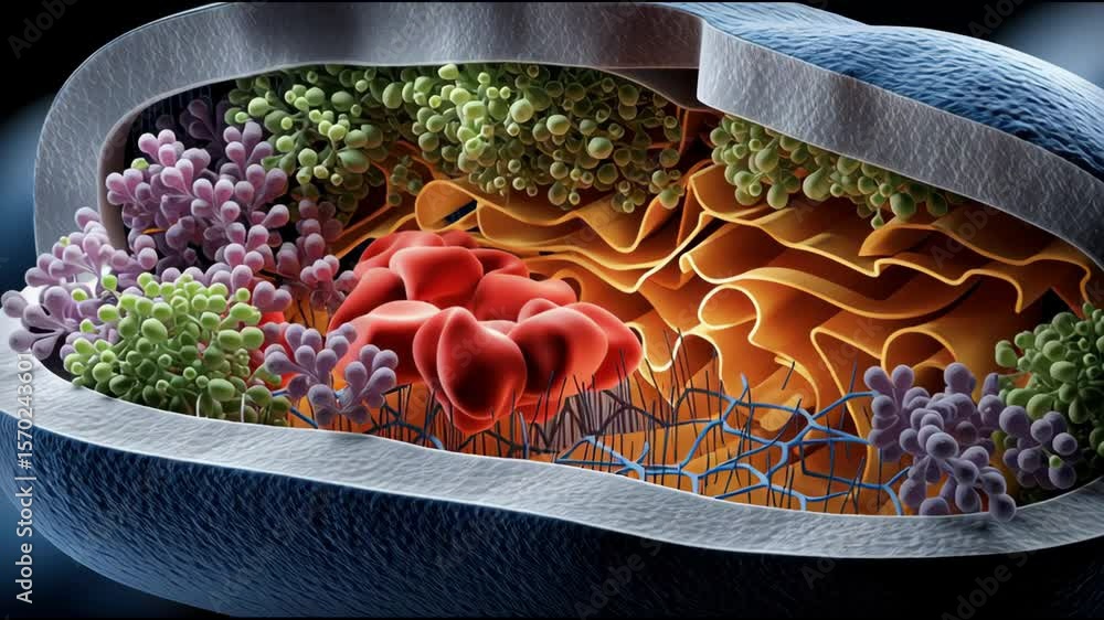 Poster a cell is shown in a close up with a red blob in the middle