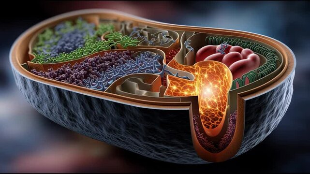 A close up of a cell with a fire inside of it