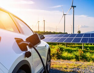 Electric car charging at a solar farm