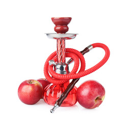 Red traditional hookah and apples isolated on white