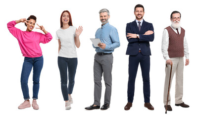 Obraz premium Different people on white background. Full-length portraits