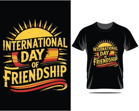 International Day of Friendship T Shirt Design with Sun and Wavy Lines - Powered by Adobe