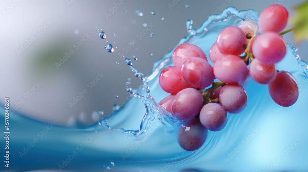 Poster fresh grapes splash in water creating a vibrant visual display
