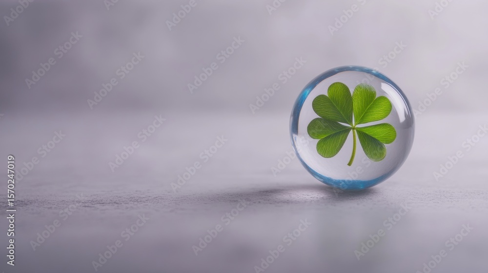 Poster clear marble orb showcasing a three-leaf clover on a textured surface