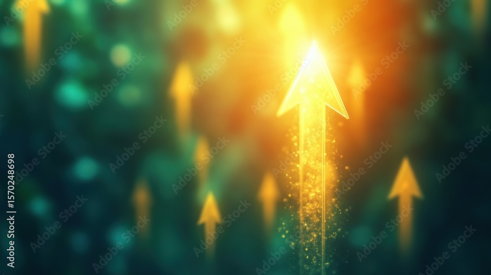 Poster bright arrows pointing upward symbolize growth and progress in digital design