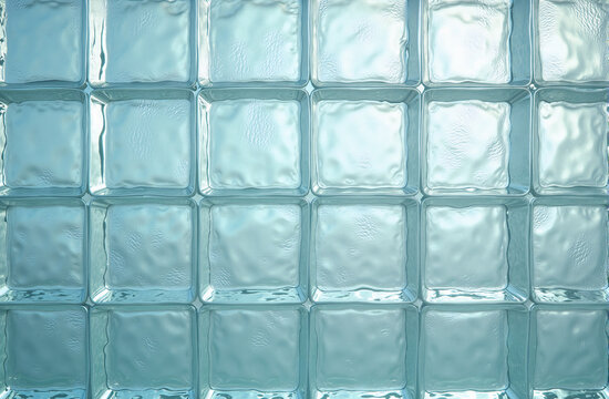 Photorealistic glass bricks forming a wall, each block having a different light-diffusing texture