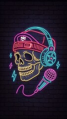 Neon skull on black background