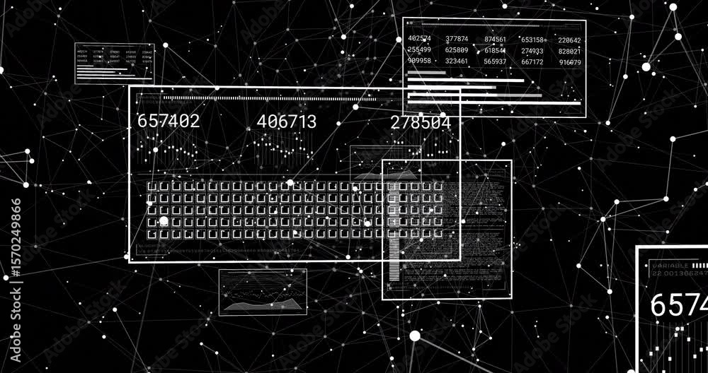 Poster At start central data panel emerging over network while grid numbers updating to visualize data