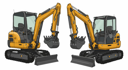 mini excavator vector, Vintage Style Mini Excavator Vector Illustration