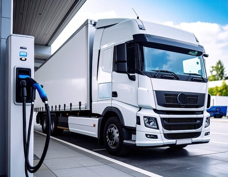 Electric truck charging at a station