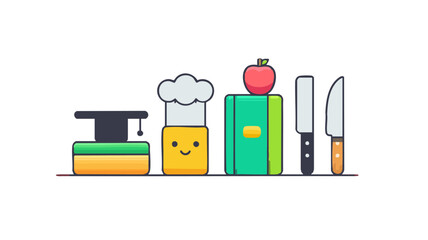 Education and culinary arts illustration for cooking school or culinary academy promotion materials