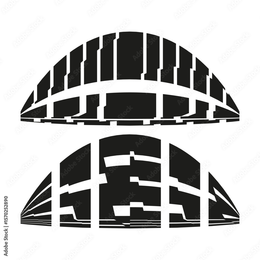 Poster halved dome icon. segmented grid shape. geometric arch vector. modern structure emblem.