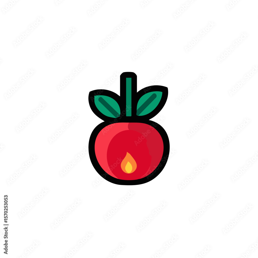 Poster apple with flame icon vector illustration fruit fire logo design element for print or web use 100 ch