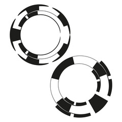 Casino chip duo. Black white vector. Gambling token icon. Circular stake symbol.