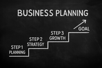 Fototapeta premium Business planning steps toward goal growth strategy