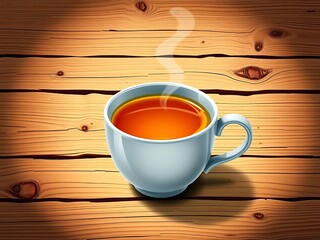 Ceramic Tea Mug on Wooden Surface with Steam By Visnora, No 022 - AI Generated