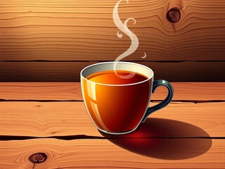 Ceramic Tea Mug on Wooden Surface with Steam By Visnora, No 016 - AI Generated