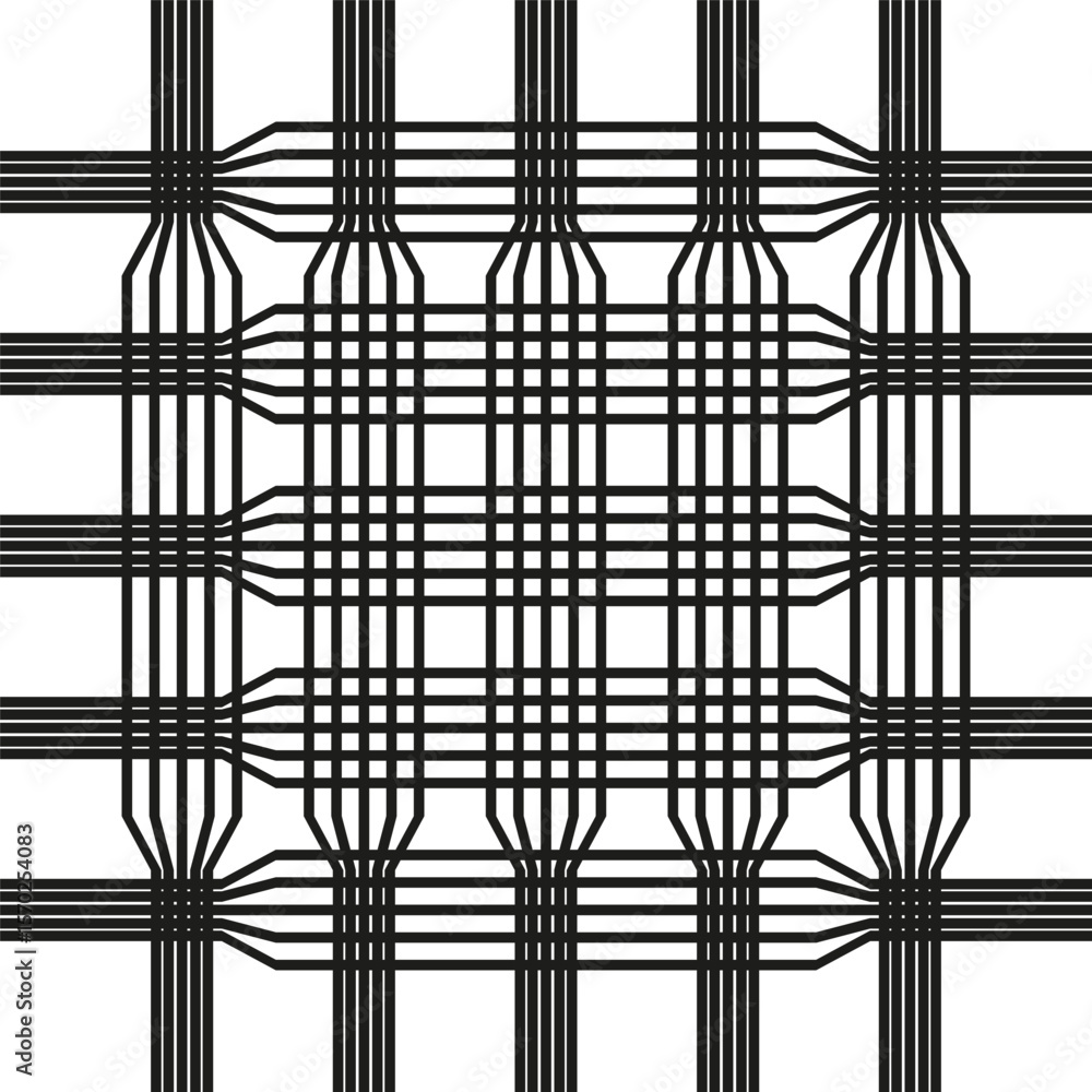 Aufkleber black plaid pattern. dense line lattice. geometric mesh grid. vector textile backdrop.