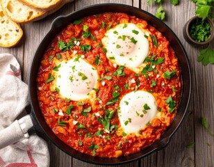 Delicious Tomato Sauce Eggs In Cast Iron Pan