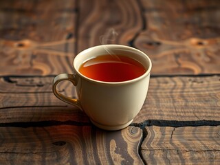 Ceramic Tea Mug on Wooden Surface with Steam By Visnora, No 009 - AI Generated
