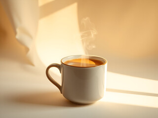 Ceramic Tea Mug on Wooden Surface with Steam By Visnora, No 005 - AI Generated