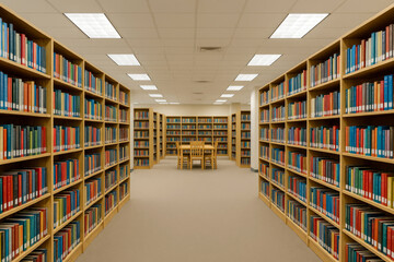 Endless Rows Of Colorful Books In A Bright Modern Library bookshelves reading