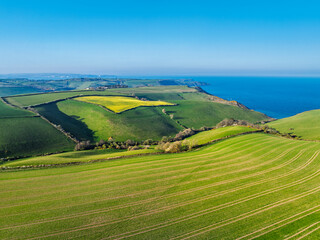 Farms and Fields over Brixham and Kingswear from a drone, Devon, England