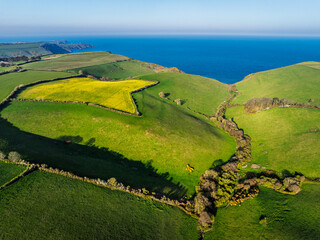 Farms and Fields over Brixham and Kingswear from a drone, Devon, England