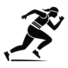 Dynamic black and white icon of an athlete in mid sprint motion