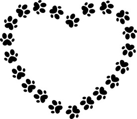 Cute cat paw print frame with copy space. Animal paw prints border template set. Cat or dog paw icon. Paw icon. Zoo, veterinar logo element. Paw print vector illustration