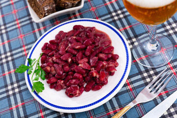 Delicious red beans with green parsley on the dinner table