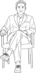  Line Art of Distinguished Gentleman in Suit Seated Confidently with Legs Crossed Professional Corporate Portrait