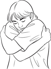 Embracing Selflove A Minimalist Line Art of a Person Hugging Themselves.