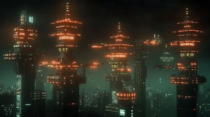 Futuristic space city at night