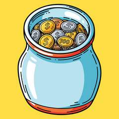Small Jar Filled with Various Coins Savings Financial Planning Investment Symbol.