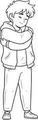 Happy Boy Self Hugging Lineart Youthful Joy Self Care.