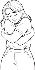 Happy Woman Hugging Herself Line Art Self Love Mental Health.