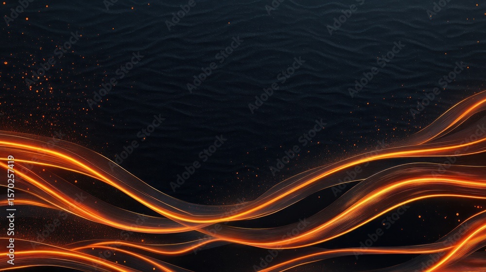 Fototapete Abstract dark background with glowing orange lines and sparks creating a dynamic composition