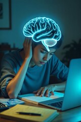 Studying late at night with focus on cognitive processing and concentration
