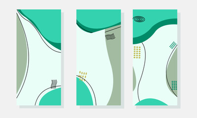 Set of Simple abstract nude background in pastel colors. Hand drawn doodle shapes and leaves. Social media template modern trendy vector illustration. Flat Vector Business Delicate Beauty Template