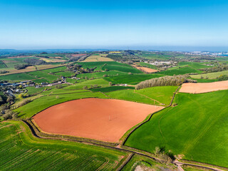 Farms and Fields over Paignton from a drone, Devon, England