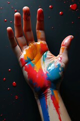 Hand covered in vibrant colors showcasing creativity and artistic expression