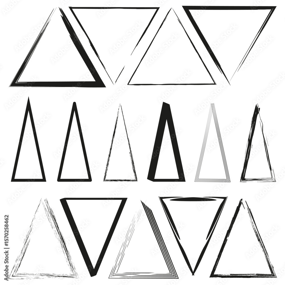 Poster triangle shapes collection. grunge brush strokes. geometric elements set. vector abstract forms.