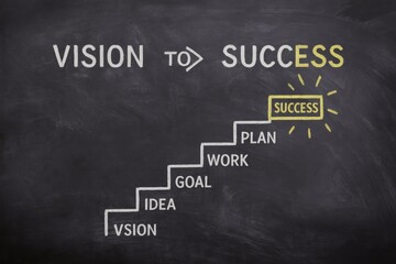 Fototapeta premium Vision to success steps with goal plan work idea blackboard chalk