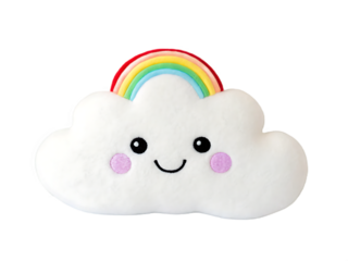 Smiling fluffy white cloud with rainbow and rosy cheeks isolated on a transparent background image