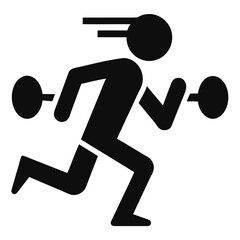 Dynamic silhouette of a person running with weights for fitness and sports