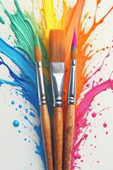 Colorful paint splashes and paintbrushes creating vibrant art